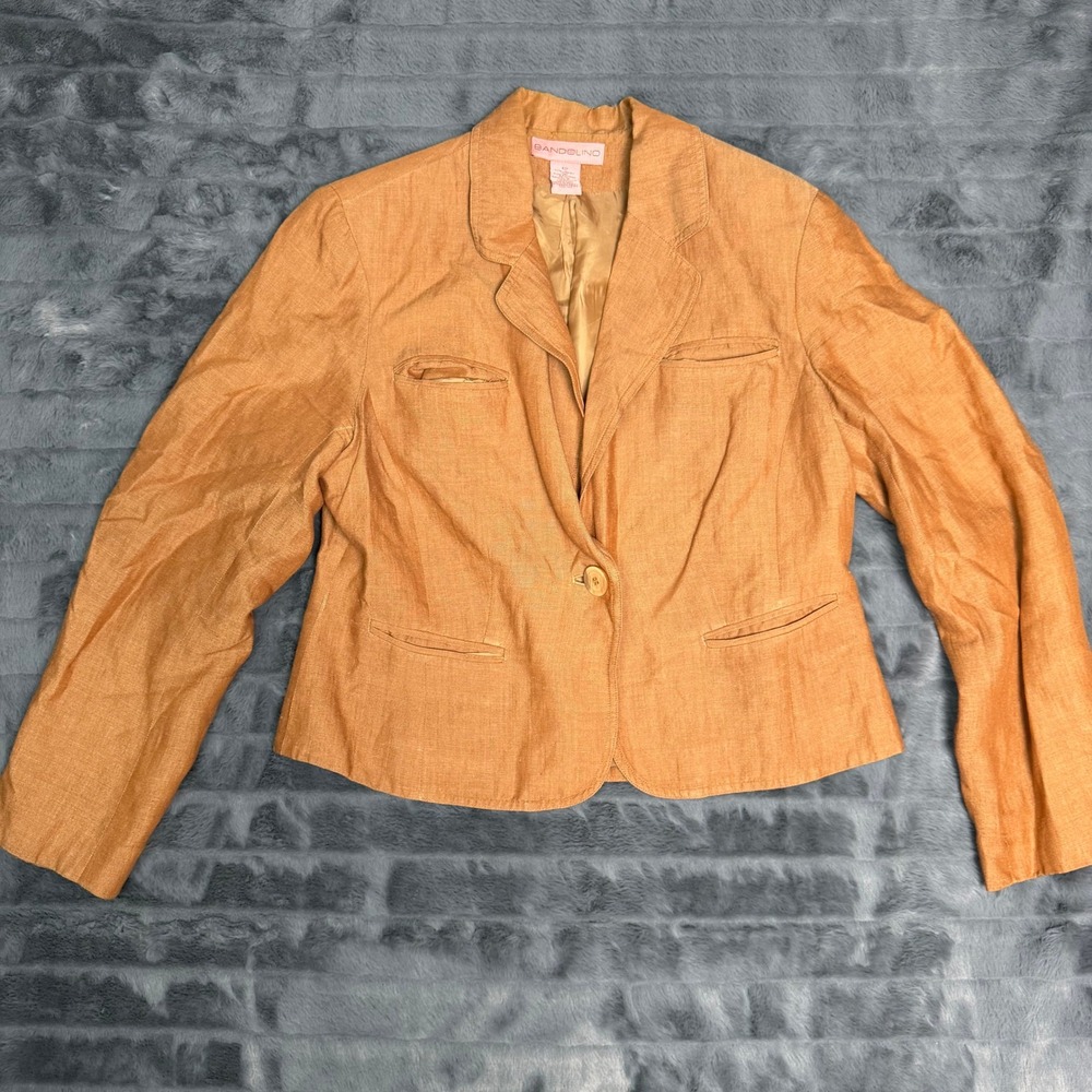 Bandolino Blazer Womens 12 Orange Linen Blend Single Button Tailored Jacket 4401